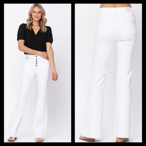 NWT Judy Blue High Waste Patch Pocket Flare Jeans Button Fly Size 15/32 White